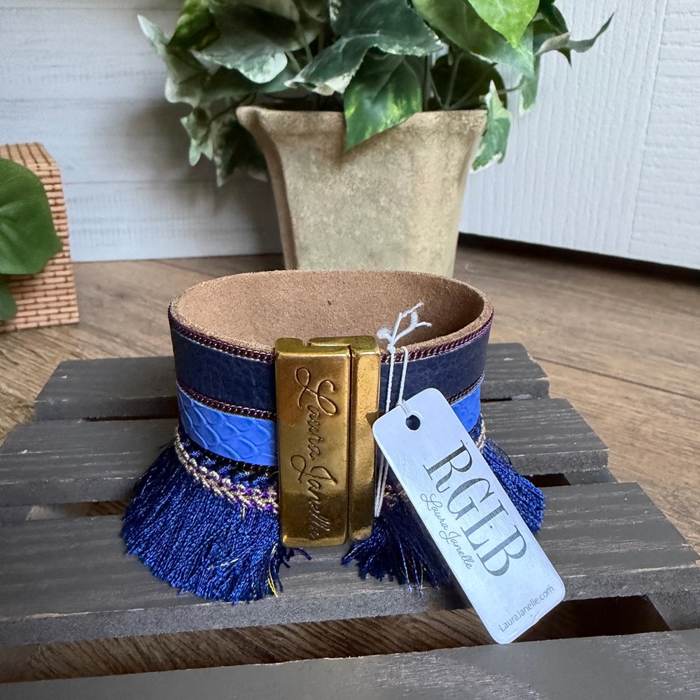Laura Janelle RGLB Blue Leather Gemstone Cuff Bracelet 7" - NWT, Boho Bracelet - Picture 4 of 9